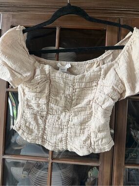 URBAN Romantics Cream Smocked Square-Neck Crop Top